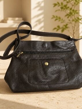 Stone & Co. Black Shoulder Bag with Front Pocket and Gold Accent